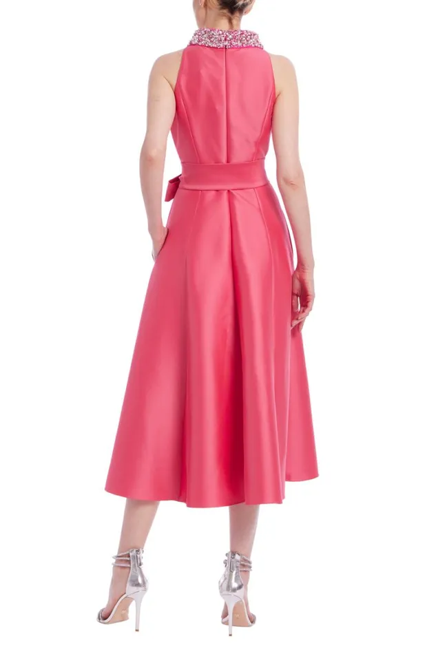 Women Cocktail Badgley Mischka Belted Full Skirt Midi Dress Rose