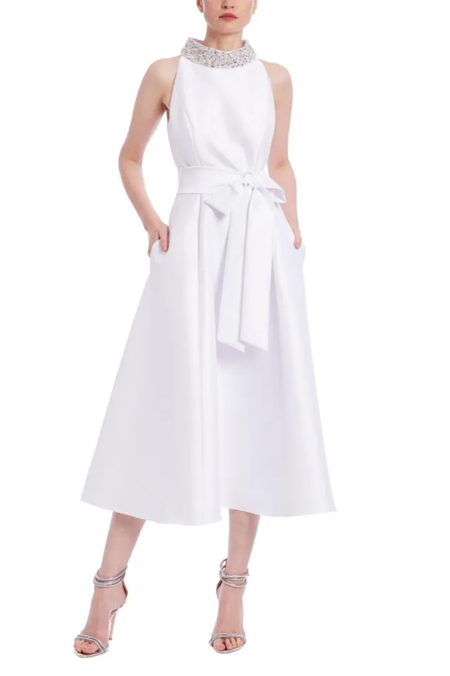 Women Cocktail Badgley Mischka Belted Full Skirt Midi Dress Rose
