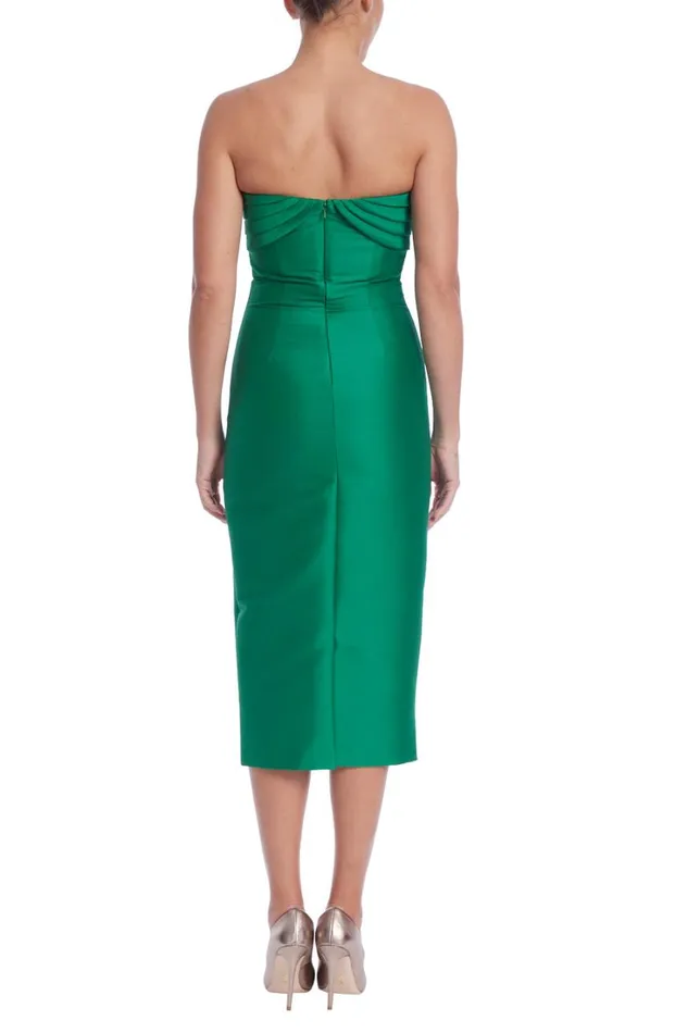 Women Cocktail Badgley Mischka Fitted Sweetheart Neck Midi Dress Emerald