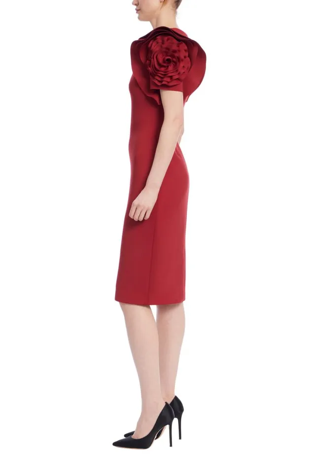 Women Cocktail Badgley Mischka Rosette Short Sleeve Sheath Dress Wine