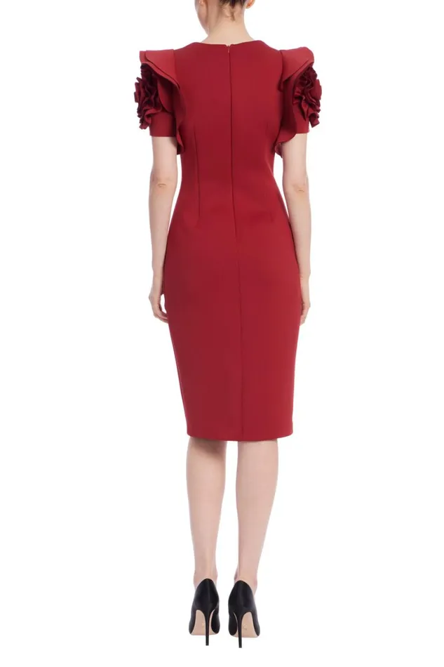 Women Cocktail Badgley Mischka Rosette Short Sleeve Sheath Dress Wine