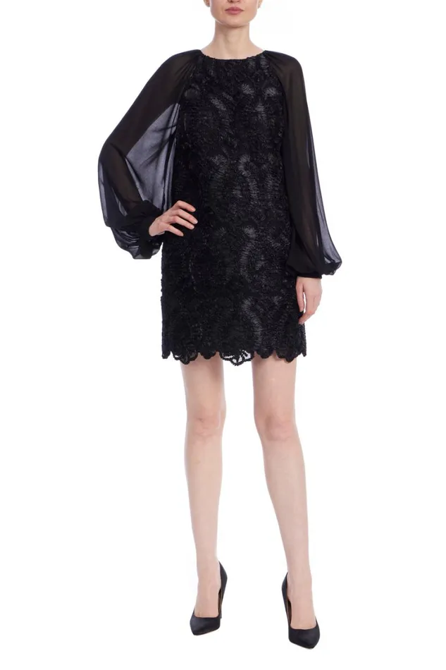 Women Cocktail Badgley Mischka Sheer Sleeve Mini Sheath Dress Black
