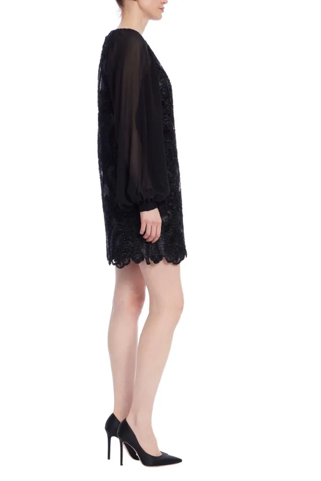 Women Cocktail Badgley Mischka Sheer Sleeve Mini Sheath Dress Black