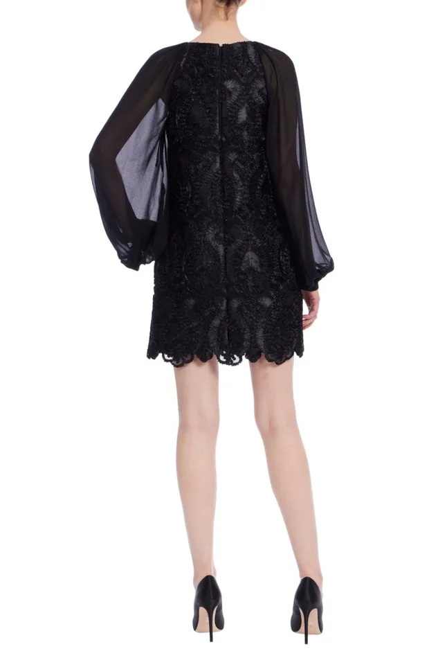 Women Cocktail Badgley Mischka Sheer Sleeve Mini Sheath Dress Black