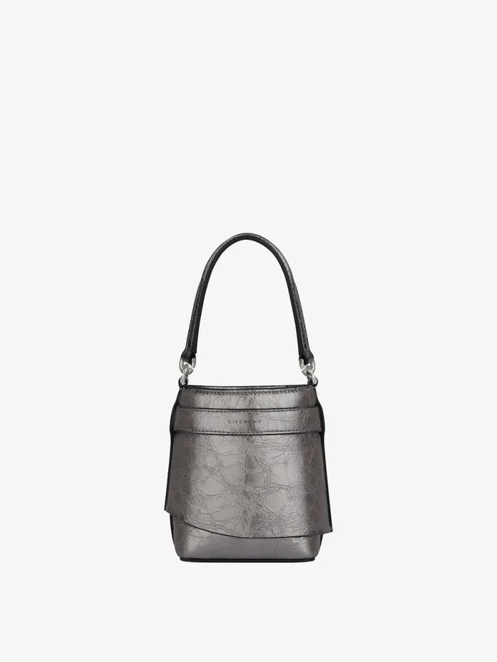 Women Crossbody Bags Givenchy Micro Shark Lock Bucket Bag In Laminated Leather Silvery Grey Women Crossbody Bags Givenchy Micro Shark Lock Bucket Bag In Laminated Leather Silvery Grey
