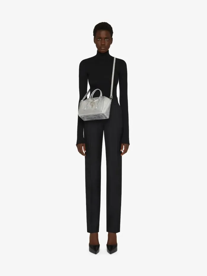 Women Crossbody Bags Givenchy Mini Antigona Lock Bag In Metallized Leather Silvery Grey Women Crossbody Bags Givenchy Mini Antigona Lock Bag In Metallized Leather Silvery Grey