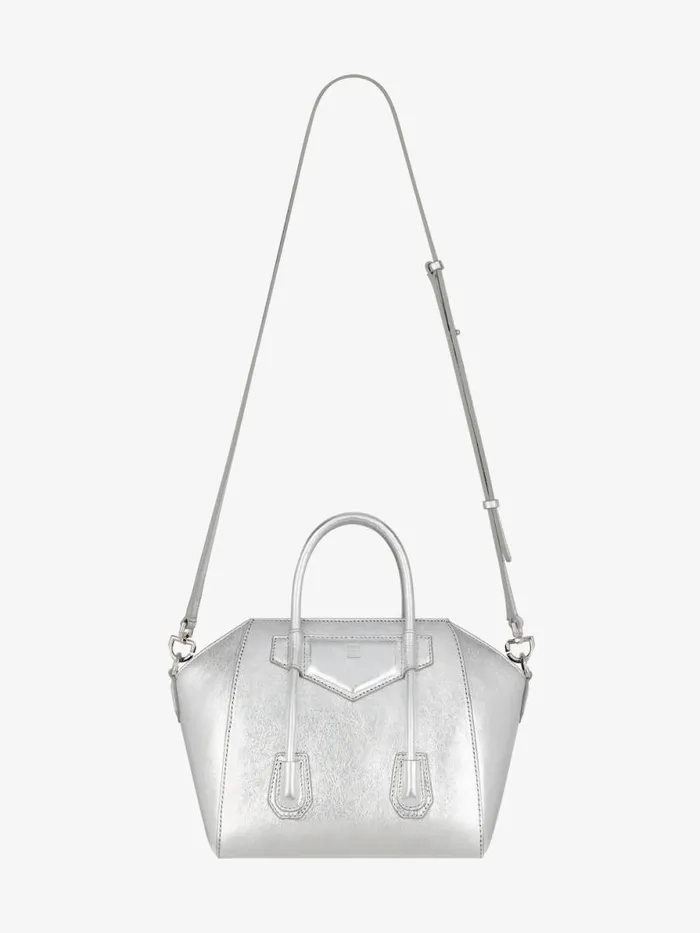 Women Crossbody Bags Givenchy Mini Antigona Lock Bag In Metallized Leather Silvery Grey Women Crossbody Bags Givenchy Mini Antigona Lock Bag In Metallized Leather Silvery Grey
