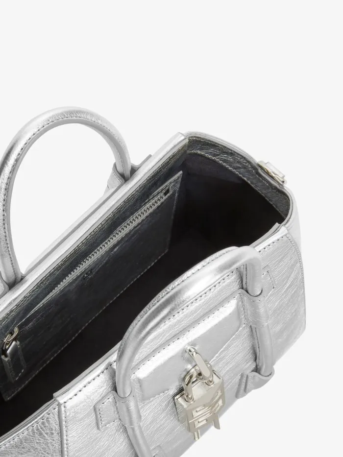 Women Crossbody Bags Givenchy Mini Antigona Lock Bag In Metallized Leather Silvery Grey Women Crossbody Bags Givenchy Mini Antigona Lock Bag In Metallized Leather Silvery Grey
