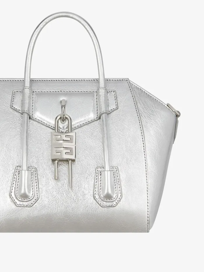 Women Crossbody Bags Givenchy Mini Antigona Lock Bag In Metallized Leather Silvery Grey Women Crossbody Bags Givenchy Mini Antigona Lock Bag In Metallized Leather Silvery Grey