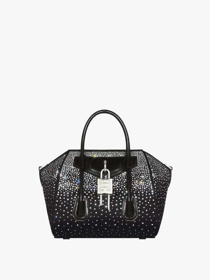 Women Crossbody Bags Givenchy Mini Antigona Lock Bag In Satin With Strass Black