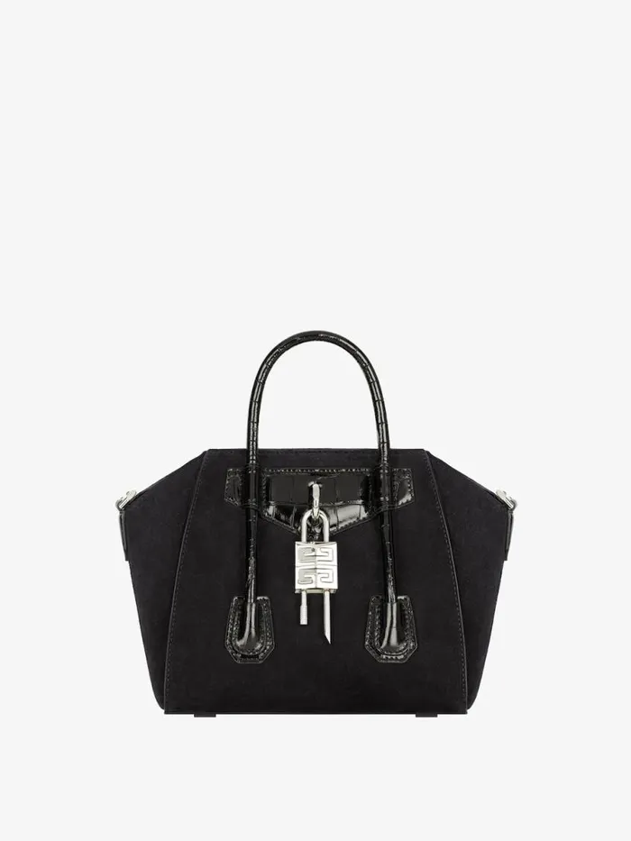 Women Crossbody Bags Givenchy Mini Antigona Lock Bag In Suede Black