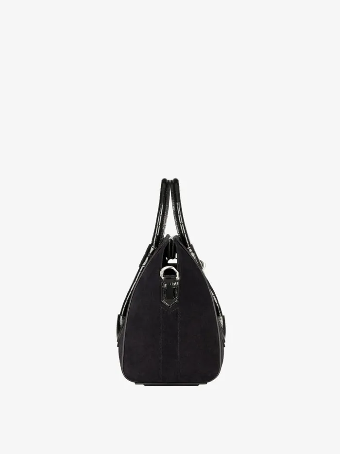 Women Crossbody Bags Givenchy Mini Antigona Lock Bag In Suede Black