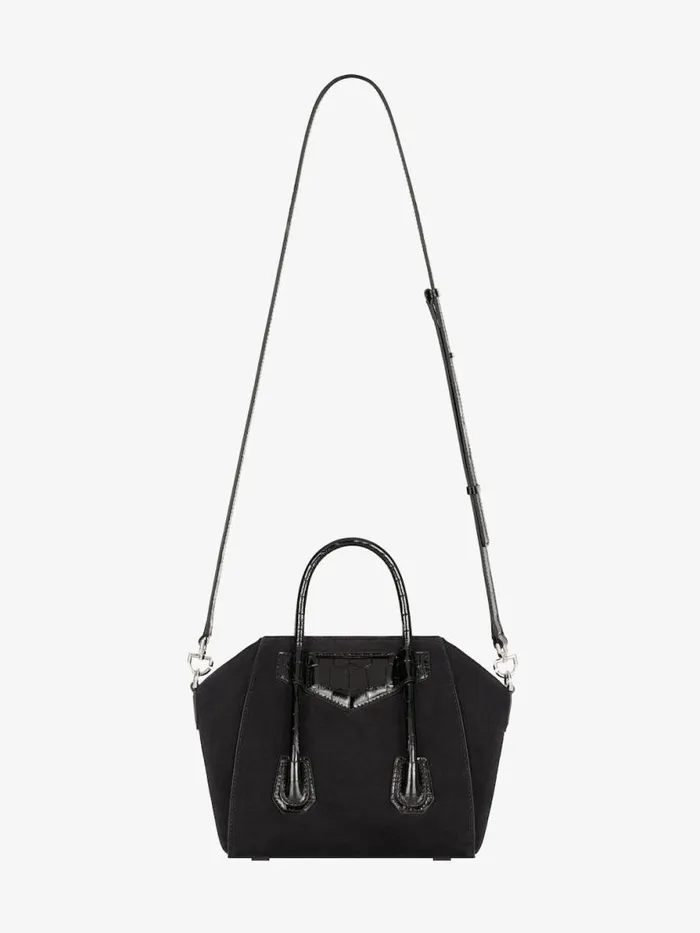Women Crossbody Bags Givenchy Mini Antigona Lock Bag In Suede Black