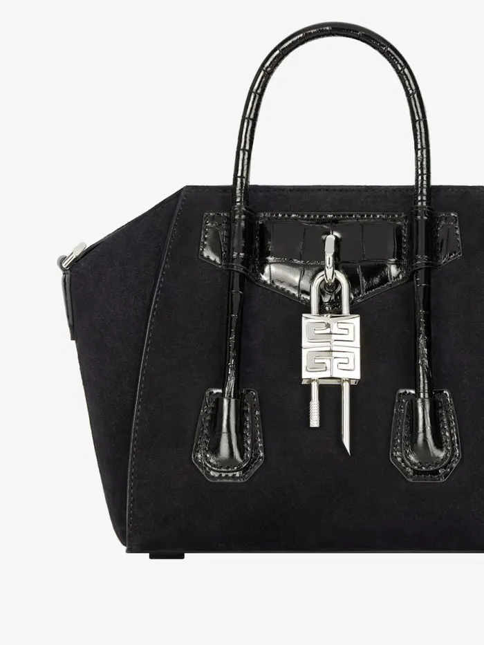 Women Crossbody Bags Givenchy Mini Antigona Lock Bag In Suede Black