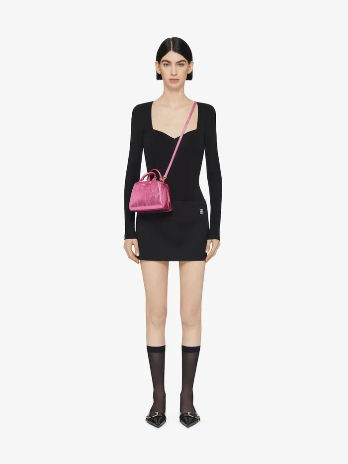 Women Crossbody Bags Givenchy Nano Antigona Cube Bag In Laminated Leather Raspberry