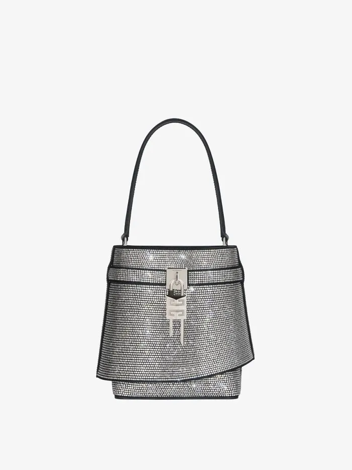 Women Crossbody Bags Givenchy Shark Lock Bucket Bag In Leather With Strass Black