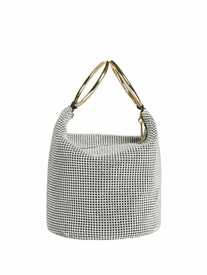 Women Crystal Mesh Bag SilverGold Handbags GUESS