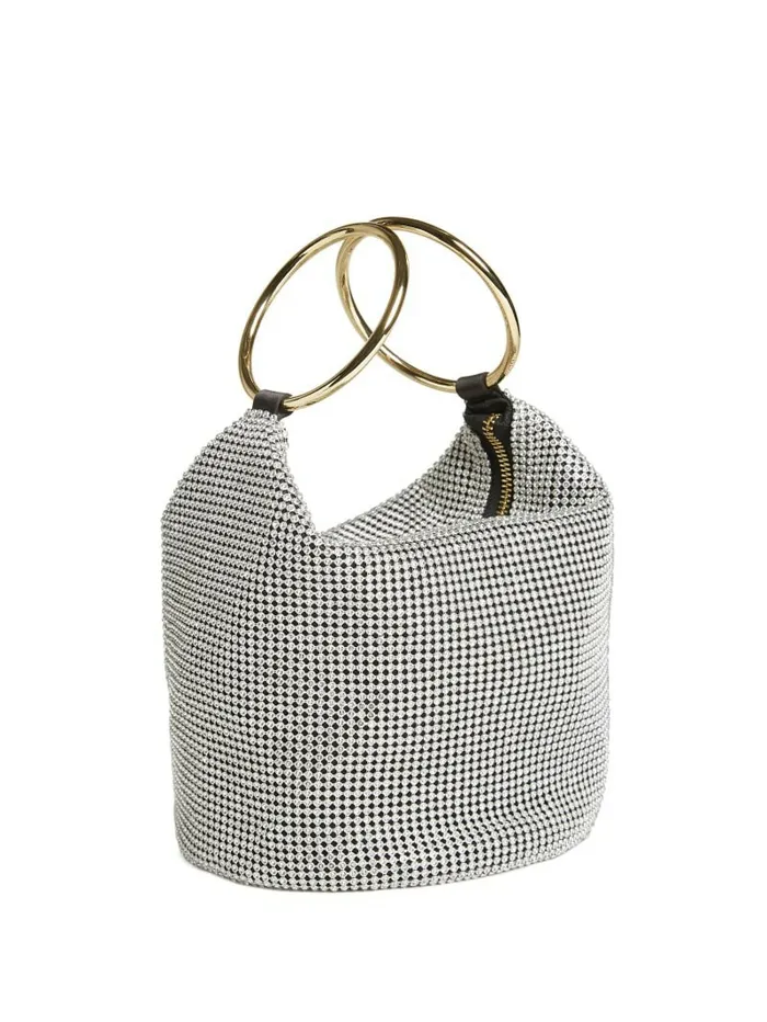 Women Crystal Mesh Bag SilverGold Handbags GUESS
