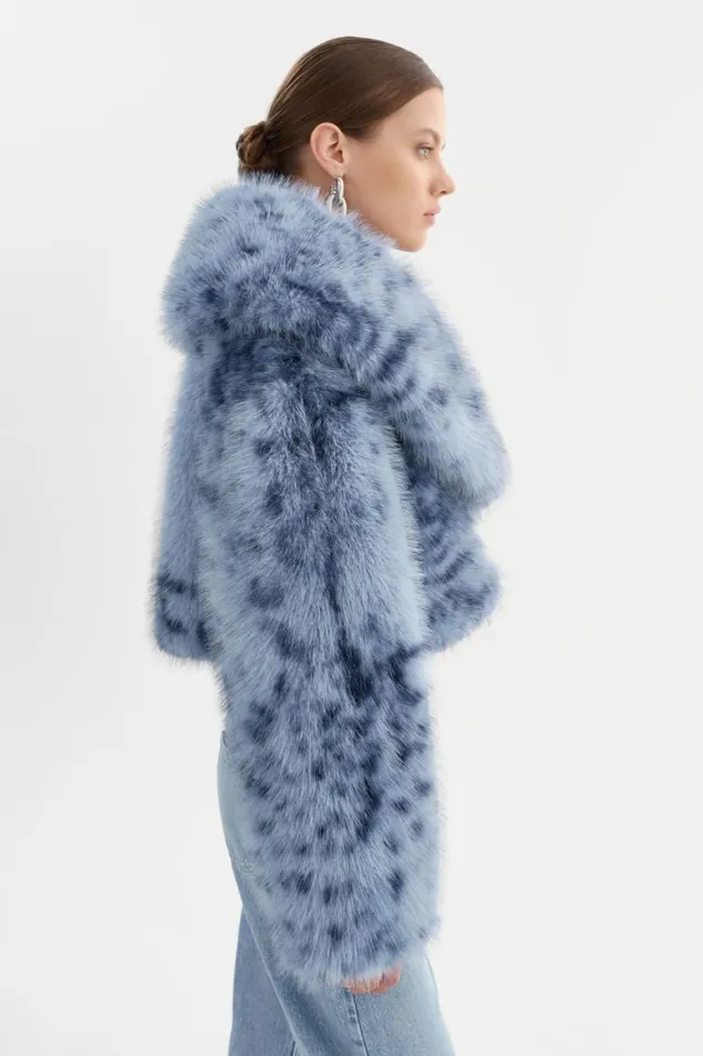 Women DANIKA LEO Faux Fur Crop Jacket Blue Leopard LAMARQUE Faux Fur Women DANIKA LEO Faux Fur Crop Jacket Blue Leopard LAMARQUE Faux Fur