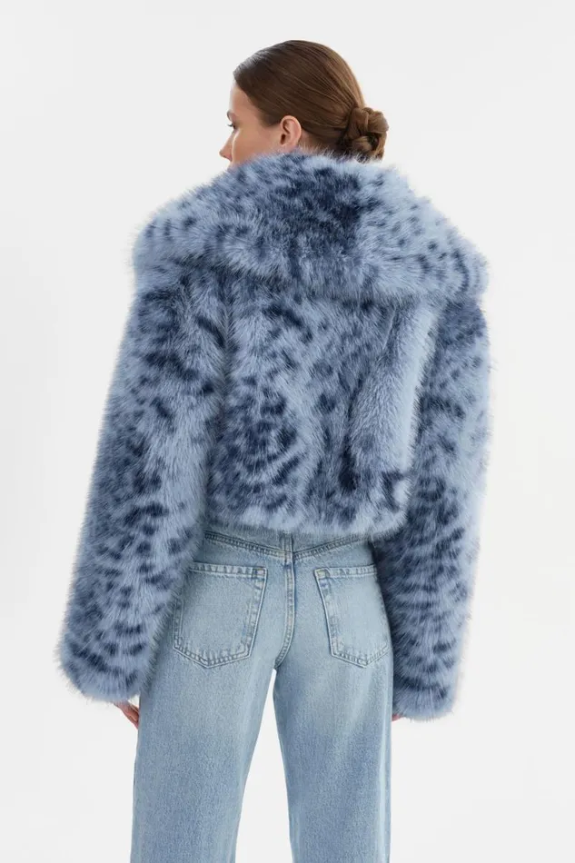 Women DANIKA LEO Faux Fur Crop Jacket Blue Leopard LAMARQUE Faux Fur Women DANIKA LEO Faux Fur Crop Jacket Blue Leopard LAMARQUE Faux Fur
