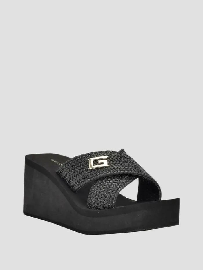 Women Danvi Braided Wedge Sandals Black 001 Heels GUESS