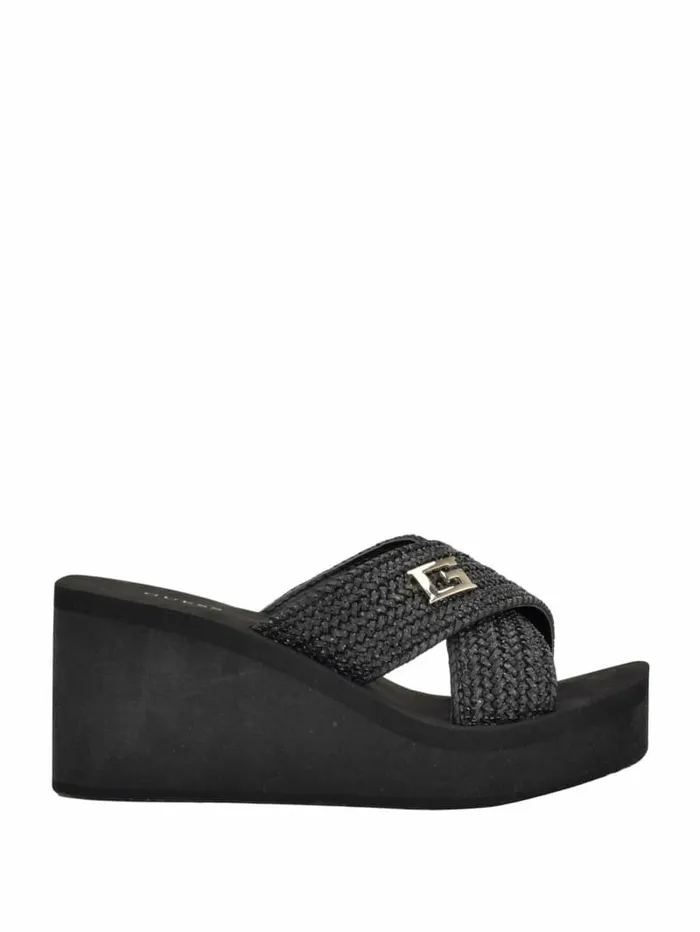 Women Danvi Braided Wedge Sandals Black 001 Heels GUESS