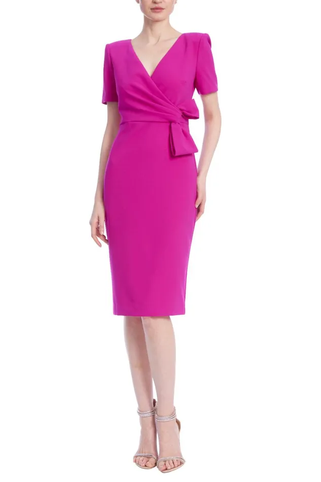 Women Day Badgley Mischka Short Sleeve Day Dress With Tie Waist Fuchsia