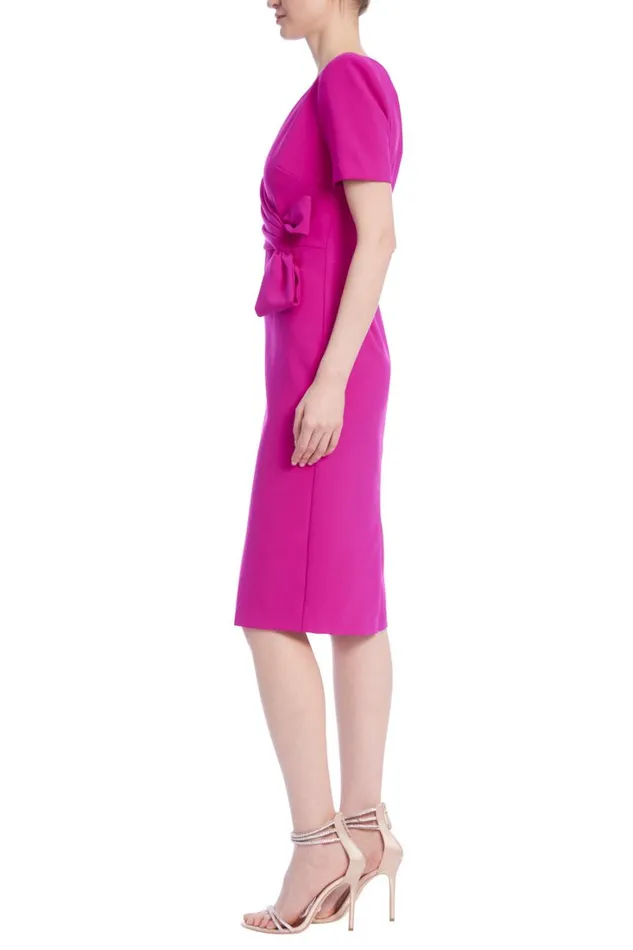 Women Day Badgley Mischka Short Sleeve Day Dress With Tie Waist Fuchsia