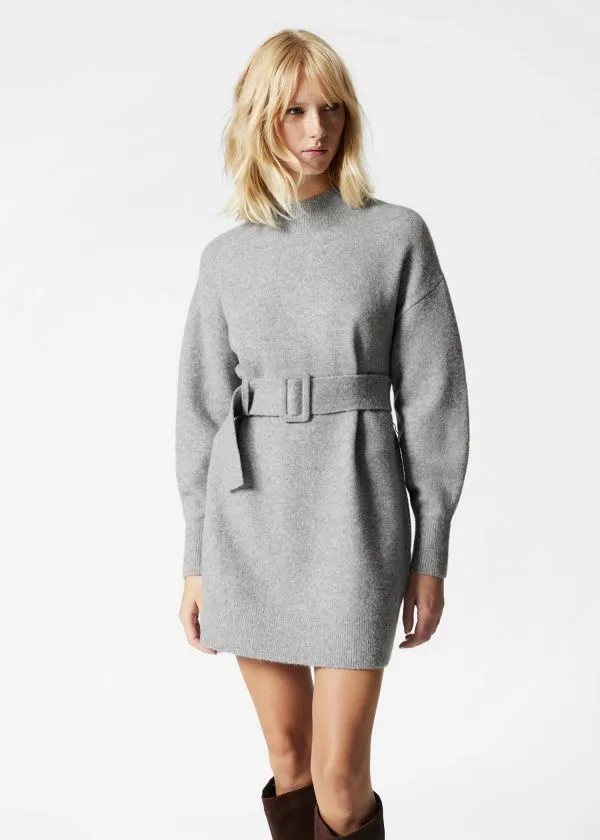 Women Dresses and Other Stories Belted Mini Knit Dress Grey