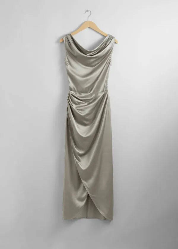 Women Dresses and Other Stories Draped Satin Midi Dress Grey