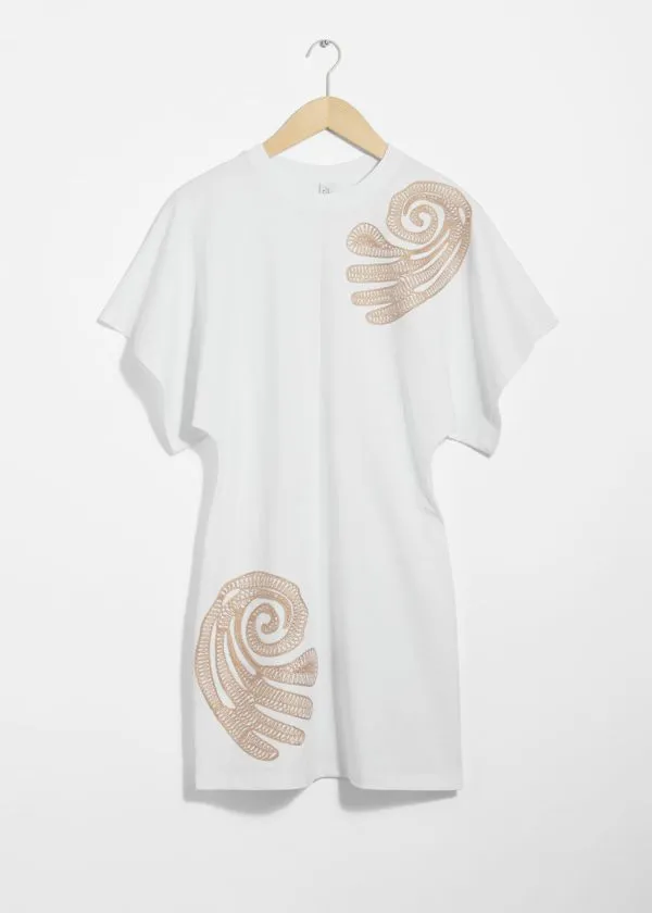Women Dresses and Other Stories Embroidered TShirt Mini Dress White