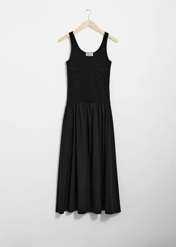 Women Dresses and Other Stories Embroidered Tank Midi Dress Black