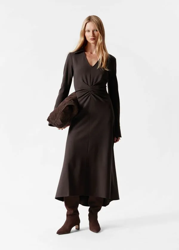 Women Dresses and Other Stories RuchedWaist Midi Shirt Dress Dark Brown