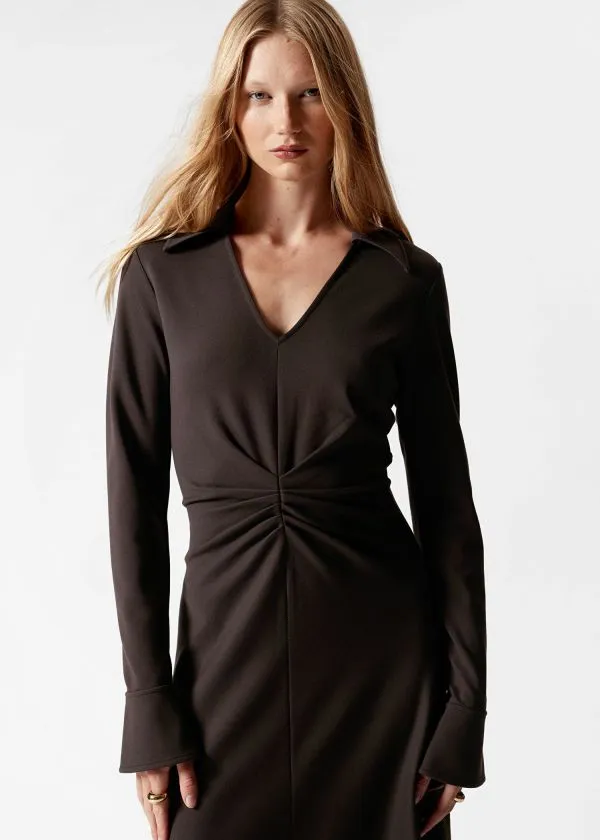Women Dresses and Other Stories RuchedWaist Midi Shirt Dress Dark Brown
