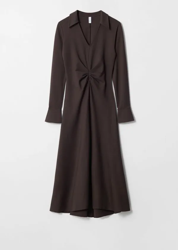Women Dresses and Other Stories RuchedWaist Midi Shirt Dress Dark Brown