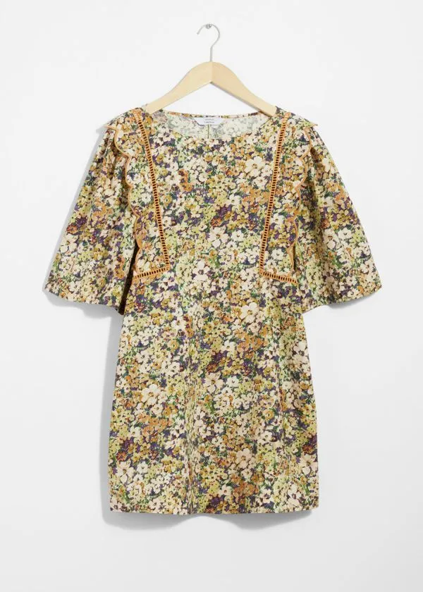 Women Dresses and Other Stories Scalloped Mini Dress Yellow Florals