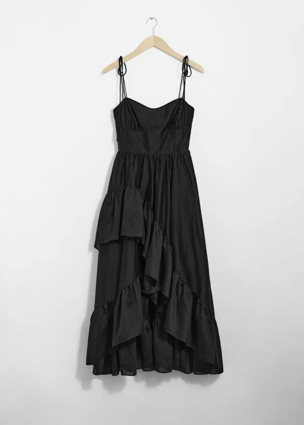 Women Dresses and Other Stories Strappy Ruffled Midi Dress Black