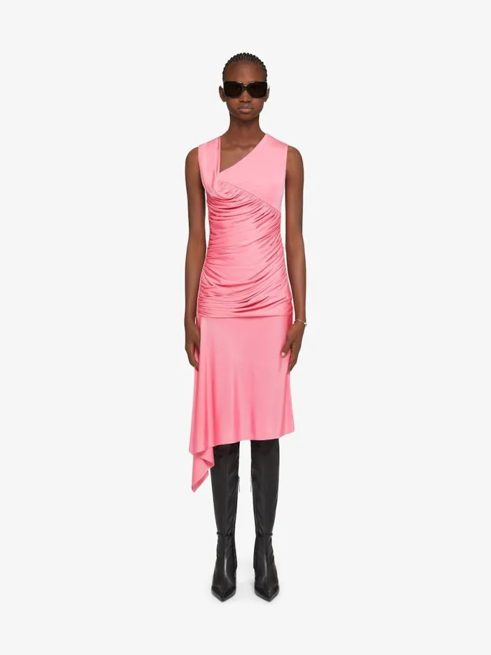 Women Dresses Givenchy Asymmetrical Draped Dress In Jersey Flamingo