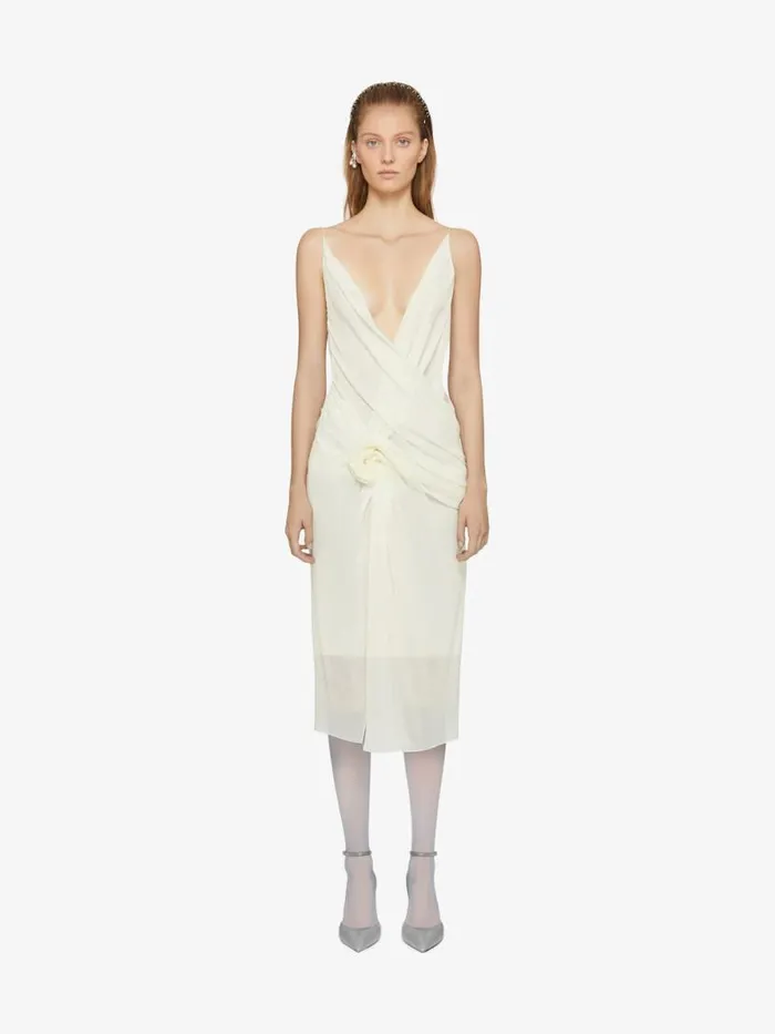 Women Dresses Givenchy Draped Dress In Silk With Pearl Chains Butter