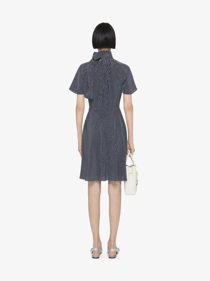Women Dresses Givenchy Polka Dots Dress In Silk With Lavallire Navywhite