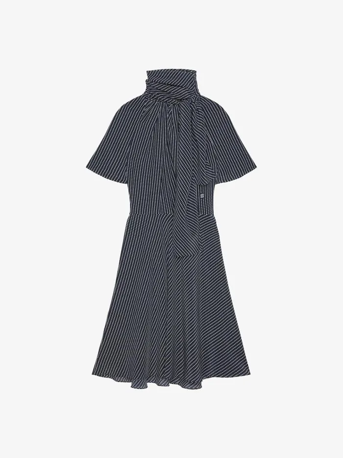 Women Dresses Givenchy Polka Dots Dress In Silk With Lavallire Navywhite