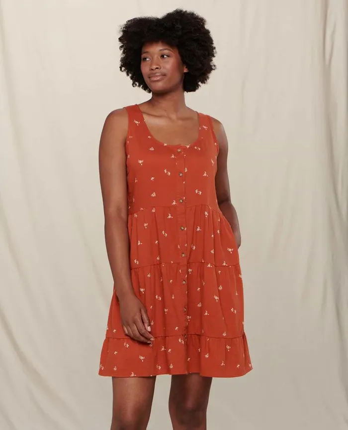 Women Dresses Toad and Co Manzana Tiered Sleeveless Dress Rust Ditsy Print