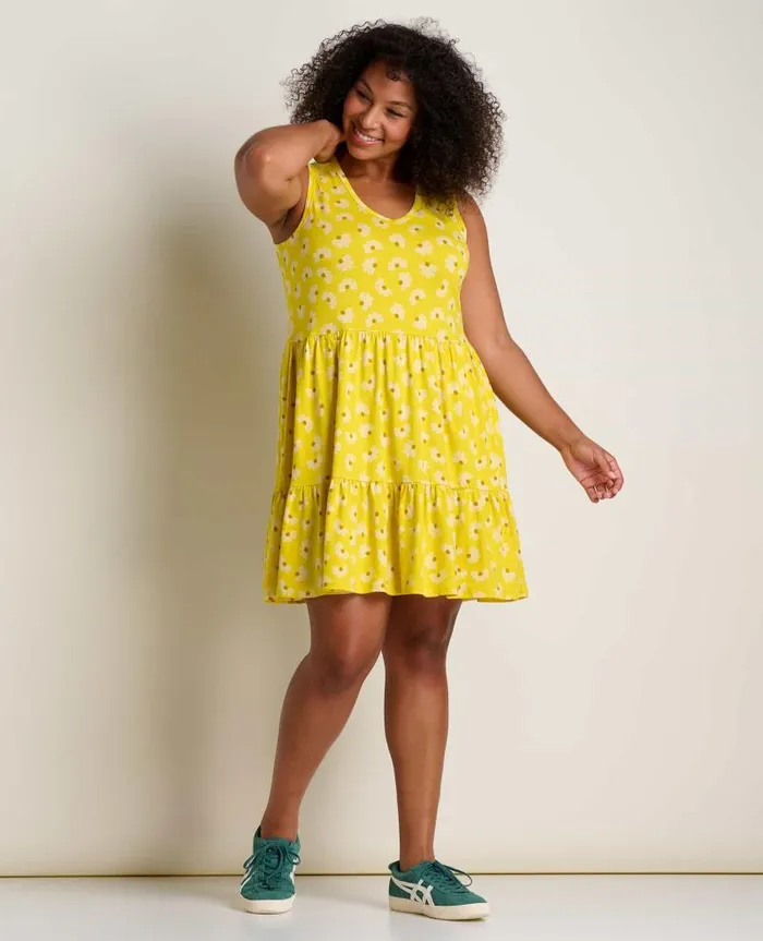Women Dresses Toad and Co Marley Tiered Sleeveless Dress Sulphur Half Daisy Print