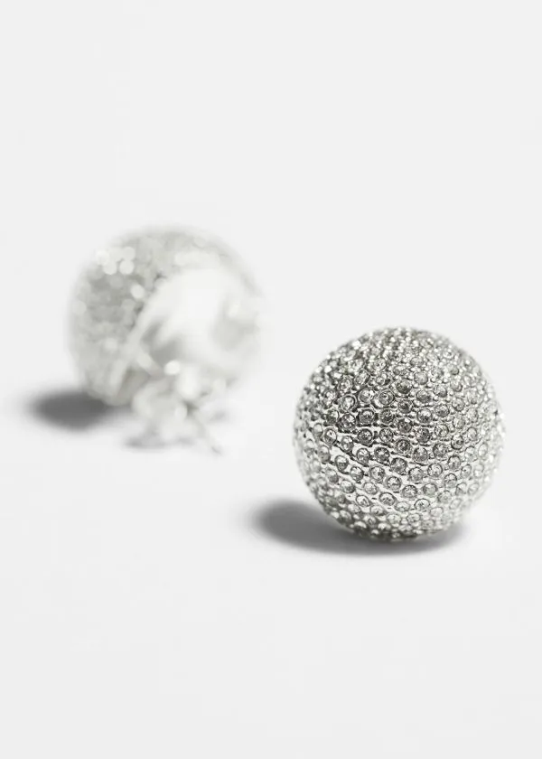 Women Earrings and Other Stories Crystal Encrusted Earrings Silver