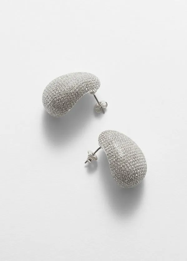 Women Earrings and Other Stories Curved Crystal Earrings Silver