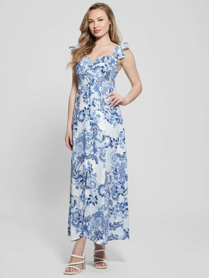 Women Eco Rose Maxi Dress Blue Collectibles Dresses and Jumpsuits GUESS