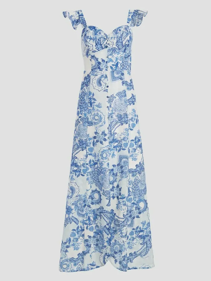 Women Eco Rose Maxi Dress Blue Collectibles Dresses and Jumpsuits GUESS Women Eco Rose Maxi Dress Blue Collectibles Dresses and Jumpsuits GUESS