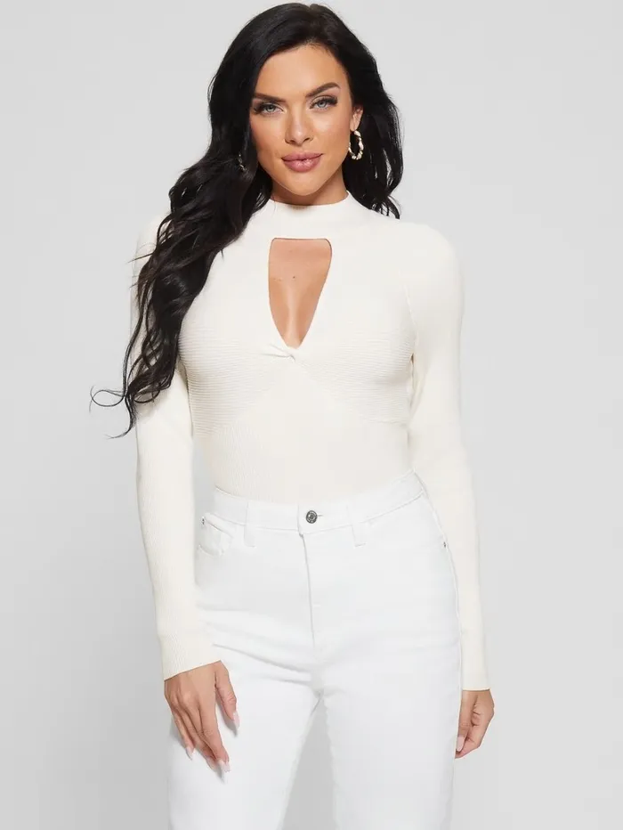 Women Eco Rubie Cutout Sweater Cream White Sweaters and Knits GUESS Women Eco Rubie Cutout Sweater Cream White Sweaters and Knits GUESS