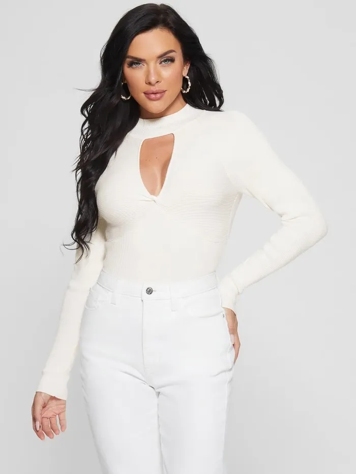 Women Eco Rubie Cutout Sweater Cream White Sweaters and Knits GUESS Women Eco Rubie Cutout Sweater Cream White Sweaters and Knits GUESS