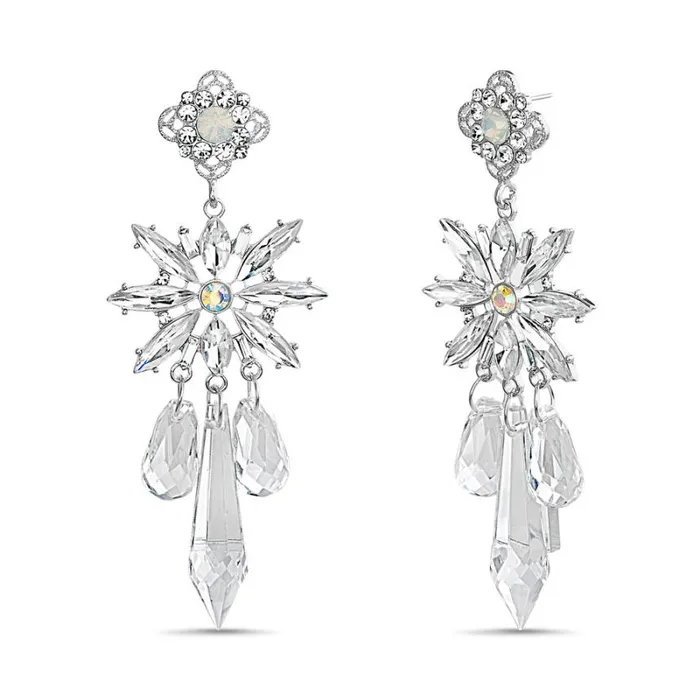 Women Fashion Jewelry Badgley Mischka Crystal Dangle Flower Earrings